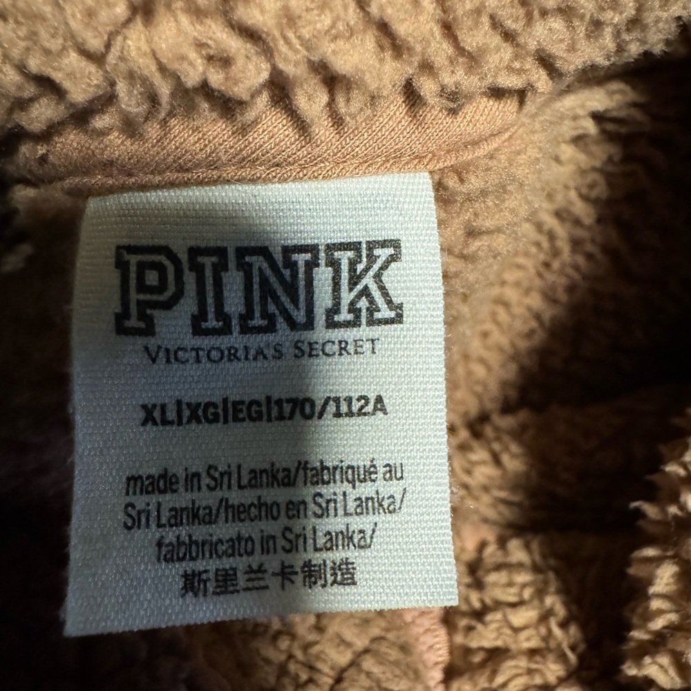 PINK Victoria's Secret Warm Brown Teddy Jacket Full Zip Size XL Fleece - Picture 3 of 3
